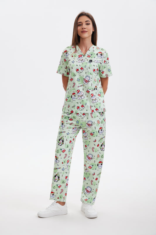 Merry Barkmas scrub top-Green