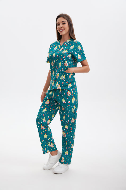 Starlight Christmas scrub top-Green