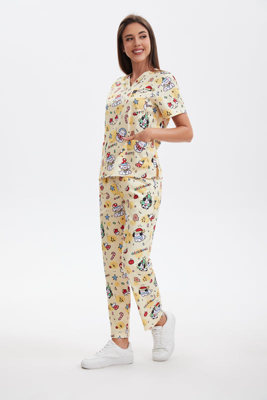 Merry Barkmas scrub top-Yellow