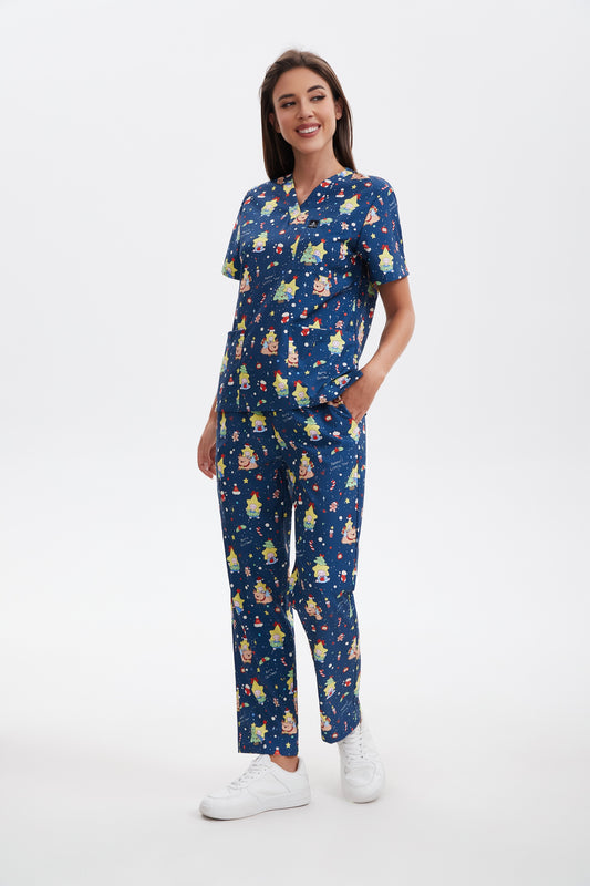 Starlight Christmas scrub set-Navy