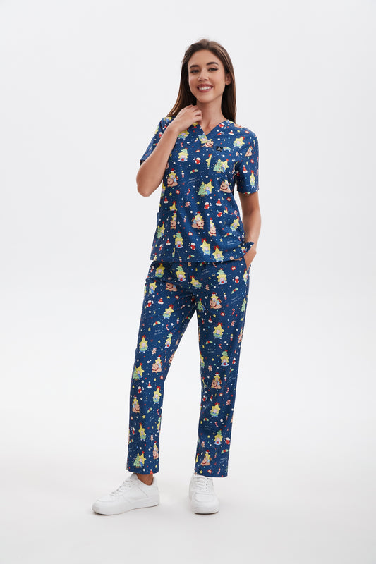 Starlight Christmas scrub set-Navy