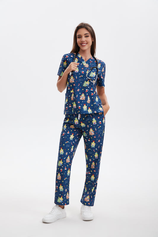 Starlight Christmas scrub top-Navy