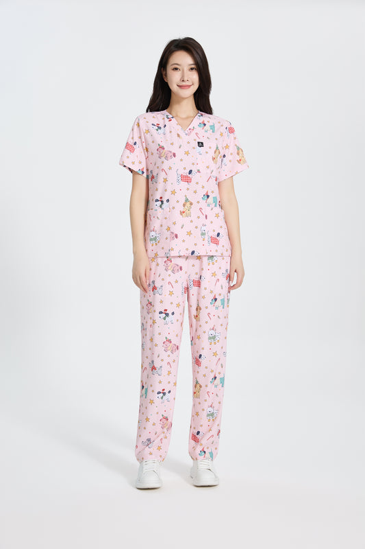 Merry Pawlidays scrub set-Pink