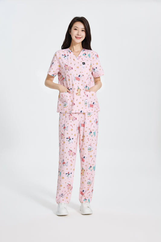 Merry Pawlidays scrub set-Pink