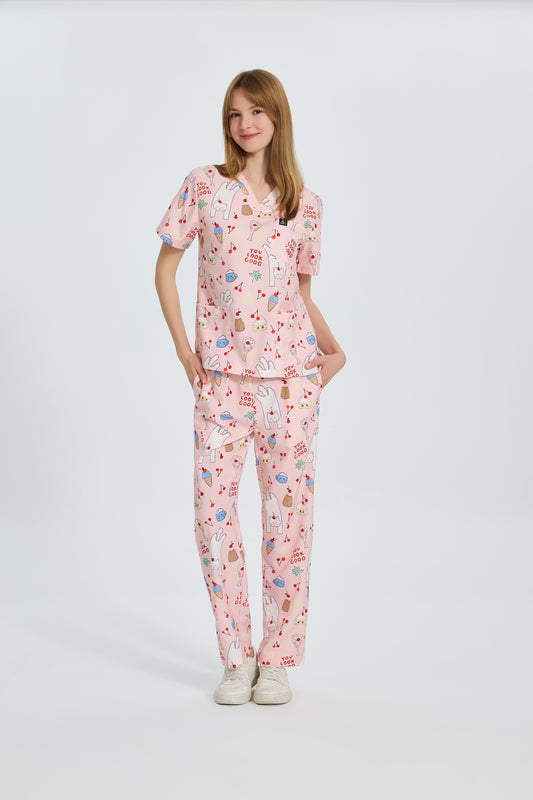 Cherry Meow Scrub Top