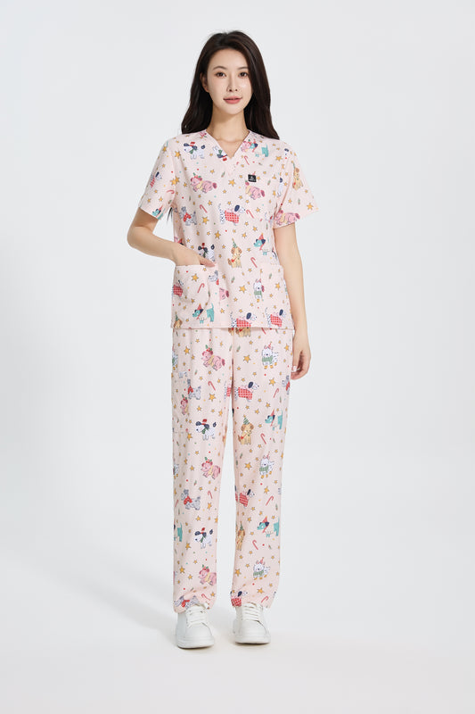 Merry Pawlidays scrub top-Beige