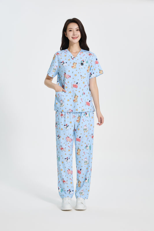 Merry Pawlidays scrub set-Blue